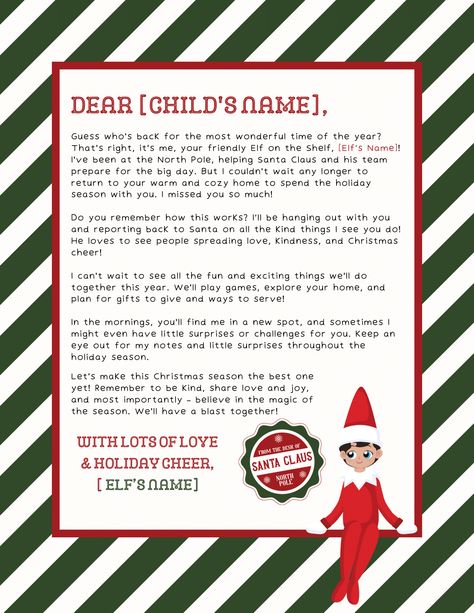 Get ready for the Elf on the Shelf with this free completely customizable Elf on the Shelf Letter Template. It's easy to customize the Elf on the Shelf letter with this cute printable download! Elf On The Shelf Arrival Letters Free, Free Elf Letter Printable, Elf Arrival Letter Printable Free Editable, Elf On The Shelf Printables Free Letter, Printable Elf On The Shelf Letter, Elf On The Shelf Free Printables Letters, Elf On The Shelf Bad Behavior Letter, Elf On The Shelf Im Back Letter, Elf On The Shelf Template Free Printable