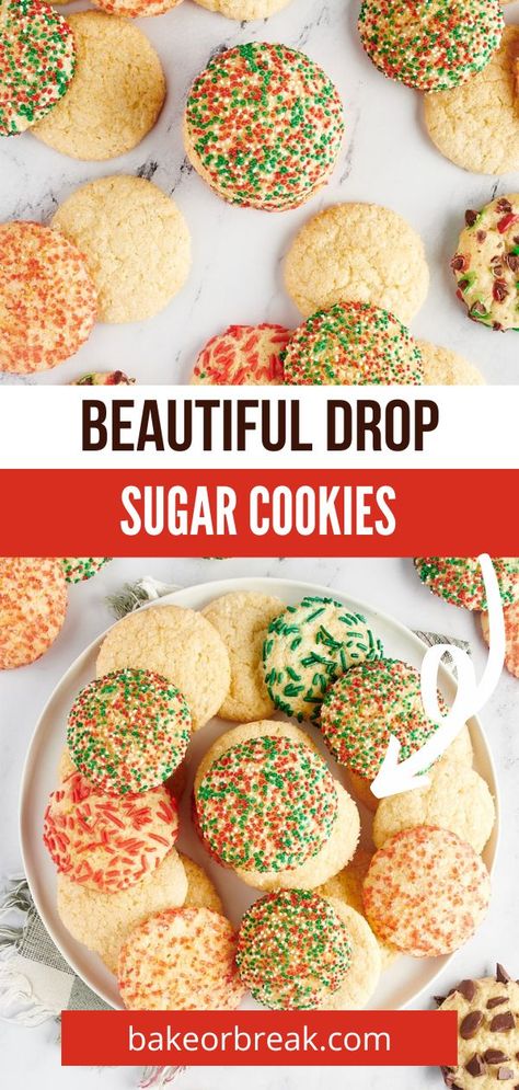 Sugar Drop Cookie Recipe, Drop Sugar Cookie Recipe Easy, Christmas Sugar Cookies With Cream Of Tarter, Best Drop Sugar Cookie Recipe, Best Drop Cookies, Drop Sugar Cookies With Sprinkles, Soft Drop Sugar Cookies, Easy Drop Cookie Recipes, Drop Sugar Cookies Easy