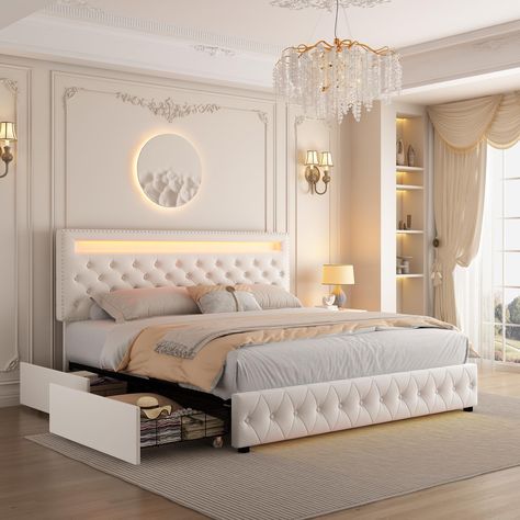 Led Beds, Upholstered Storage Bed, Steel Bed Frame, Bed With Led Lights, Led Bed Frame, Headboard With Lights, Queen Size Bed Frames, Application Mobile, Bedroom Refresh