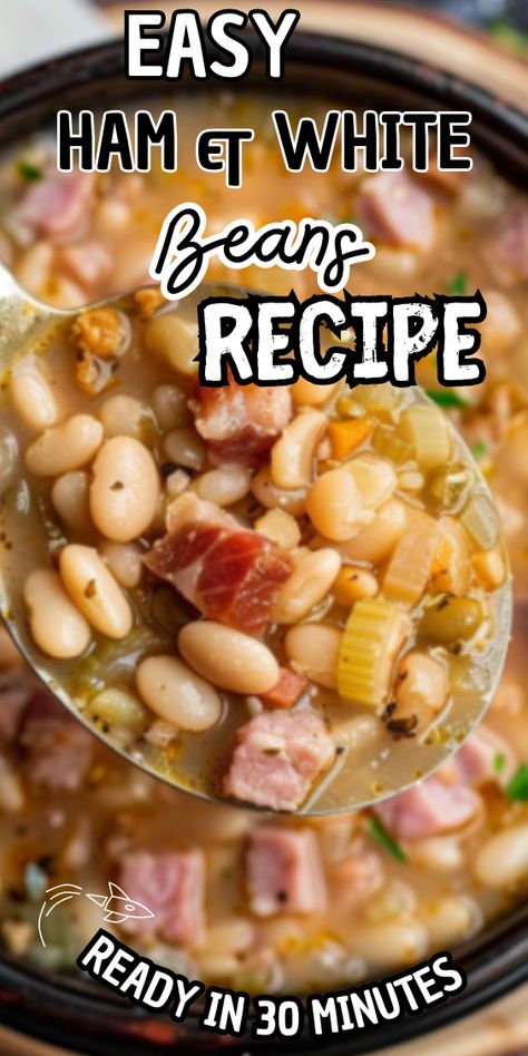 Easy Ham & White Beans Chili With Great Northern Beans, Recipes Using Great Northern Beans, Ham And Beans Stovetop, Great Northern Beans And Ham, Northern Beans And Ham, Ham And Beans Recipe, Great Northern Bean Soup, Beans And Ham, White Bean Recipes