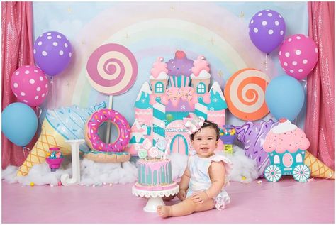 Candyland Smash Cake pastel colors. First Birthday Candyland cake smash theme Candy Theme Birthday, Candy Castle, Candy Theme Birthday Party, Cake Smash Theme, Candyland Theme, Candy Land Birthday, Candy Land Birthday Party, Candy Birthday, Candy Birthday Party