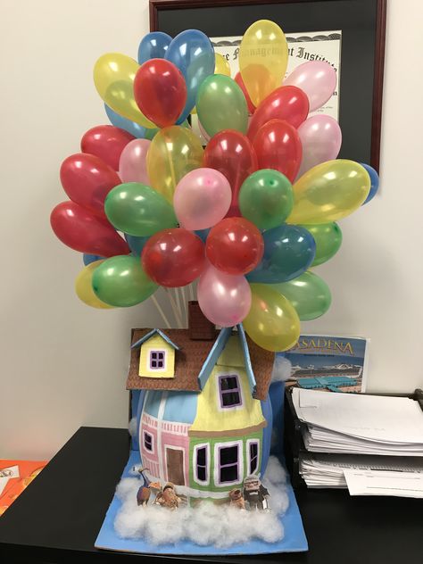 DIY Disney’s UP house pumpkin for decorating contest! Pumpkin Decorating Ideas Movie Up, Up House Pumpkin Decorating, Storybook Pumpkin Contest, Pumpkin Decorations Contest, Pumpkin Ideas Contest, Pumpkin Decor Contest, Pumpkin Office Contest, Pumpkin Contest Ideas No Carve Disney, Teacher Pumpkin Decorating Contest