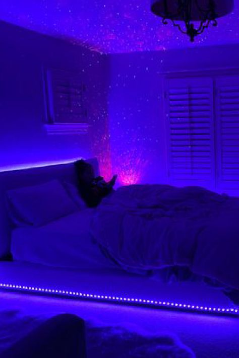 Lights Above Bed, Striped Bedroom, Neon Bedroom, Led Beds, Led Lighting Bedroom, Led Bed Frame, Ikea Bedroom, Bedroom Corner, Led Band