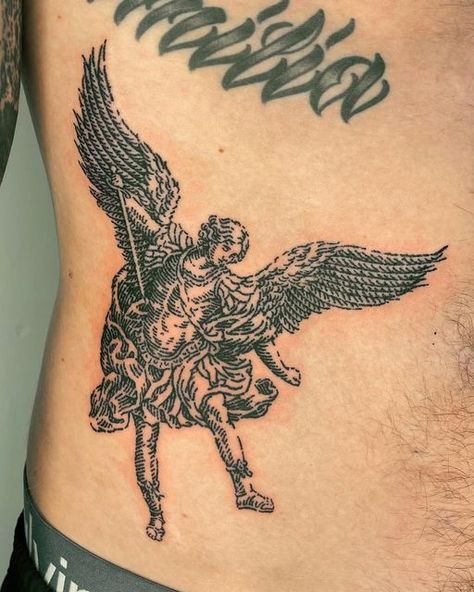 Anh Đan on Instagram: "Archangel for Thomes Custom work on renaissance art Tks for your trust 🙏🏿😍 Done at @kamehouse.sg  . I accept commissions designs for those who are far away from me.  Contact me directly to buy or get permission to use my artworks ✍🏻  #engravingtattoo #tattoo #engraver #woodcuttattoo #engravertattoo #blacktattooflash #koreantattoo  #etchingtattoo #etching #lineworktattoo #linework #medieval #tokyotattoo #blackwork #medievalart #medievaltattoo #woodcut #blackworker #saigontattoo #vietnamtattoo #bangkoktattoo #balitattoo #tokyotattoo #hcmctattoo #hanoitattoo #singaporetattoo #hongkongtattoo #taiwantattoo #shanghaitattoo #55volt" Dragon Hand Tattoo, Biblical Tattoos, Prince Tattoos, Archangel Tattoo, Etching Tattoo, Artsy Tattoos, Woodcut Tattoo, Medieval Tattoo, Engraving Tattoo