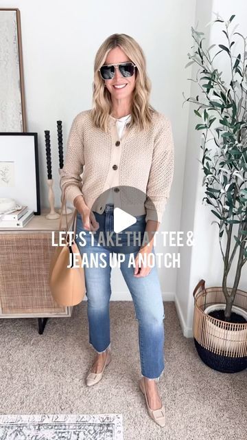 Sara Oberton on Instagram: "Comment BASIC & I’ll send outfit info over to you! 

It’s all about layering and accessories when it comes to dressing up a basic tshirt & jeans. 

#elevatedbasics #ltkunder100 #outfitdaily #outfitideasforyou #fashionover40 #over40style #fashionreels #fallfashion" Button Up Shirt Outfit Fall, Jean Button Up Shirt Outfit, Autumn Shirt Outfit, Button Up Shirt Outfit, Jean Button Up Shirt, Outfit Info, Outfit Fall, Jeans Button, T Shirt And Jeans