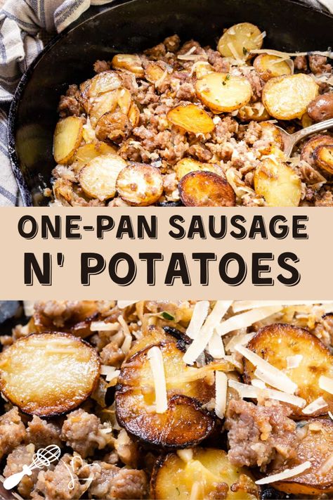 Italian Sausage and Potatoes is a complete meal! it’s loaded with ground   Italian sausage and seasoned with the perfect amount of spice. #onepanmeal #skilletrecipes Pork Sausage Recipes Dinner, Italian Sausage And Potatoes, Ground Italian Sausage Recipes, Sweet Italian Sausage Recipes, One Pan Sausage, Ground Sausage Recipes, Sausage And Potatoes, Pork Sausage Recipes, Sausage Recipes For Dinner