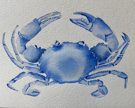 My first watercolor crab. Pretty proud of it! Watercolour Crab, Seafood Watercolor, Blue Crab Watercolor, Watercolor Anchor, Crab Watercolor, Crab Painting, Watercolor Fish, Watercolor Ocean, Watercolor Paintings Easy