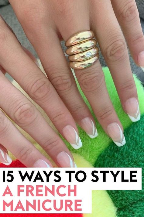 Trendy French Manicure 2023, French Manicure Designs Wedding, Different French Manicure Ideas Square, French Nail Ideas Classy, Big French Tip Nails, Nails With Tips Ideas, Nails 2023 Trends French Tip, French Mail With Design, French Manicure With Silver Line