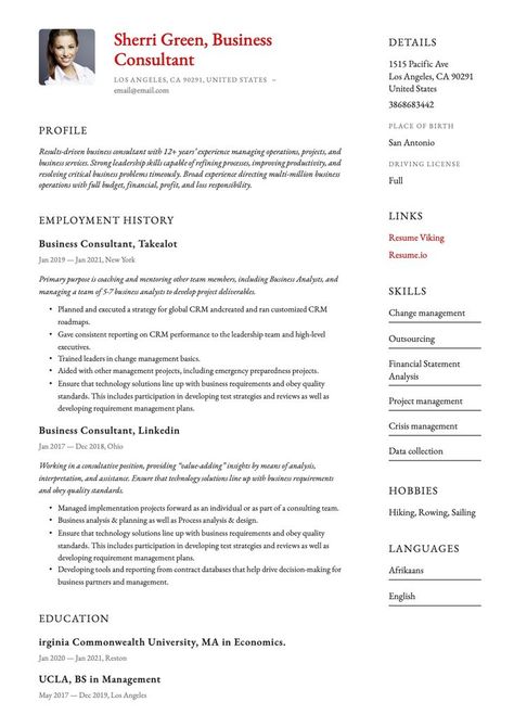 Simple Business Consultant Resume Template Business Cleaning Services, Consultant Resume, Business Development Manager, Resume Building, Resume Pdf, Writing Guide, Business Consultant, Free Writing, Manager Resume