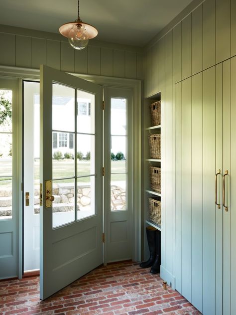 Painted Beadboard, Modern Country Kitchens, Copper Beech, Mud Room Entry, Vertical Siding, Porch Addition, Glass French Doors, Mudroom Design, New Traditional