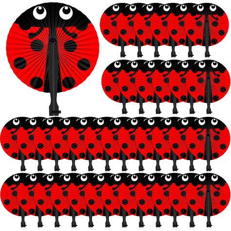 PRICES MAY VARY. Package Listing: you will receive 48 ladybug folding fans, printed with the red and black ladybug; Plenty to decorate your party well and keep guests in the game Light and Reliable Material: these ladybug party decorations are made of a combination of paper and plastic, lightweight and easy to carry; They come in clear prints and bright colors that don't fade easily and will serve you for a long time Portable Design: the folding size of round folding fans for ladybug party is ab Ladybug Games, Ladybug Theme Party, Ladybug Baby Shower Theme, Ladybug First Birthday, Ladybug Party Decorations, Ladybug Decor, Paper Hand Fans, Ladybug Baby Shower, Ladybug Baby