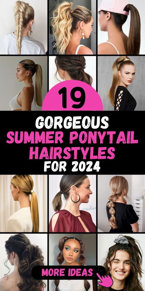 Summer is the perfect season to flaunt your luxurious long locks with stylish ponytail hairstyles. Our extensive collection features a wide array of cute and easy long hair ponytail ideas that are guaranteed to make you stand out in 2024. Whether you prefer a laid-back, casual look or an elegant and sophisticated style, these summer ponytails are the key to effortless beauty and comfort during the warm and vibrant season. Multi Ponytail Hairstyle, Sophisticated Ponytail Hairstyles, Ponytail Hairstyles 2024, Easy Ponytail Hairstyles For Long Hair, Cute Ponytails For Long Hair, Easy Summer Hairstyles For Long Hair, Dressy Ponytail Hairstyles, Cute Ponytails For Medium Hair, High Ponytail Updo