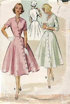 40s Mode, 1950s Dress Patterns, Cutout Neckline, Patron Vintage, 1950 Fashion, Vintage Dress Patterns, Vintage 1950s Dresses, 1950s Style, Retro Mode