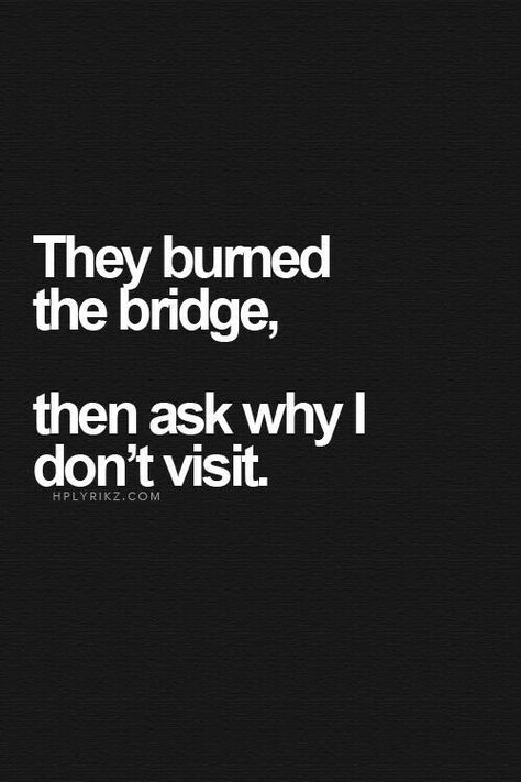 They burned the bridge then ask why I don't visit Quotes Family, Toxic Family, Toxic People, Family Drama, Visual Statements, Quotable Quotes, Family Quotes, A Quote, The Bridge