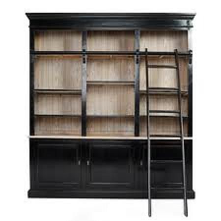 Picture of wall of bookshelves with a rolling ladder 'on the cheap' Traditional Bookcases, Cambridge Library, Sliding Ladder, Floor To Ceiling Bookshelves, Rolling Ladder, Black Bookcase, Library Ladder, Large Bookcase, Bookcases For Sale