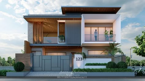 Home Designs Outside, Front Elevations Of Homes, Latest Bunglow Elevation, Two Balcony Elevation, G Plus 1 Elevation Design Modern, Elevation Designs For House Modern, 2bhk Elevation Design, Residence Elevation Modern G+1, Bunglow Elevation Modern G+1