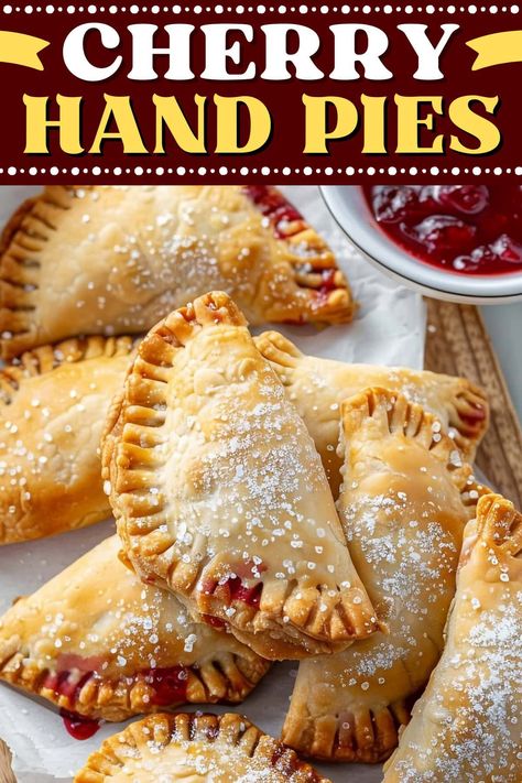 Thanks to the store-bought pie crust and a can of pie filling, these buttery, sweet cherry hand pies come together in just 30 minutes! Cherry Pie Tarts, Easy Hand Pie Recipes, Sweet Hand Pies, What To Do With Pie Dough, Premade Pie Crust Ideas Desserts, Crescent Roll Cherry Pie Filling, Pie Dough Desserts, Cherry Turnovers With Pie Crust, Baked Hand Pies Recipes