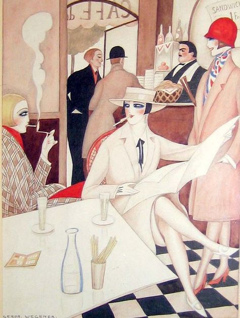 Café by Gerda Wegener Lili Elbe, Gerda Wegener, Arte Art Deco, Art Deco Illustrations, The Danish Girl, Art Deco Illustration, Deco Poster, Shabby Chic Pink, Art Deco Posters