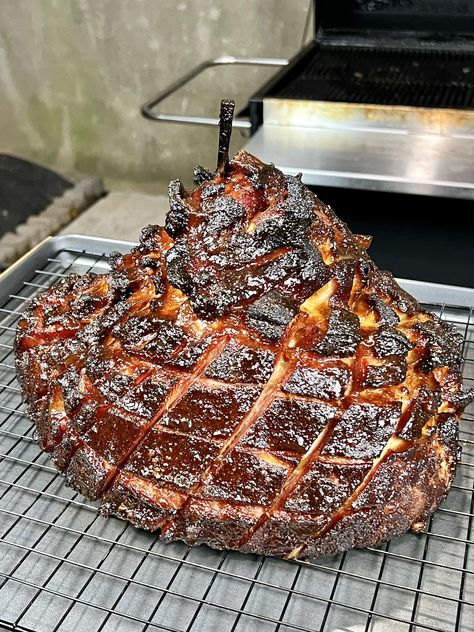 Pineapple bourbon ham - All Things Cooking Pineapple Bourbon Glazed Ham, Ham On Traeger Grill, Smoked Ham Recipes, Bourbon Glazed Ham, Brown Sugar Honey Glaze, Easy Ham Recipes, Grill Nation, Smoked Ham Recipe, Italian Buffet