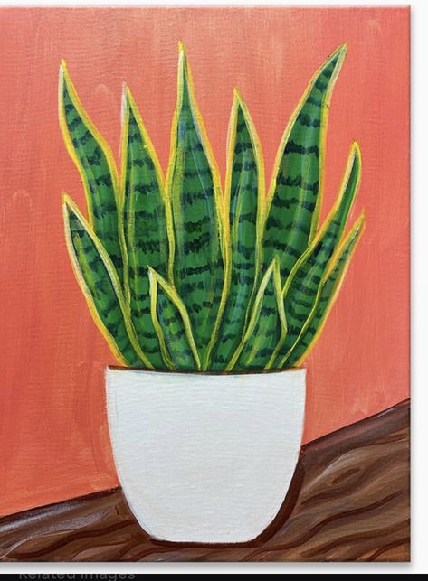 Easy Mexican Painting Ideas, Plants Canvas Painting, Canvas Painting Ideas Plants, Plant Paintings Easy, Cute Plant Paintings, Easy Succulent Painting, Snake Plant Drawing, Snake Plant Painting, Fall Canvas Painting Ideas Easy Diy