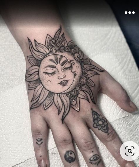 Black Cherry Tattoo, Left Hand Tattoo, Sun Moon Tattoo, Sun And Moon Tattoos, Astronomy Tattoo, Cherry Tattoo, Henna Style Tattoos, Moon Tattoos, Mom Tattoo Designs