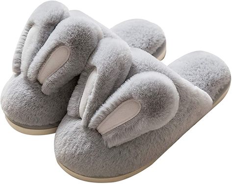 Amazon.com | Hopelong Women Slippers, Cute Rabbit Ears Plush House Slippers for Women, Non-Slip Fluffy Slippers Indoor Warm Plush Animal Slippers Grey | Shoes Fluffy Bunny Slippers, Bunny Slippers, Fashion Slides, Animal Shoes, Fluffy Bunny, Bedroom Slippers, Fur Shoes, Faux Fur Slippers, Celtic Knots