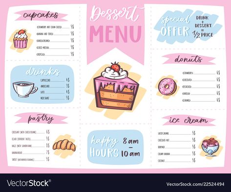 Bakery Banner, Breakfast Menu Design, Cream Croissant, Cafe Banner, Menu Cafe, Candy Card, Cafe Cake, Ice Cream Menu, Cafe Menu Design