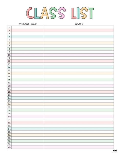 Choose from 12 different class list templates including 2 for Valentine's Day to keep track of all of your students. 100% FREE. Print from home. Class Roster Template Free, Class List Template Free Editable, Classroom Schedule Template, Class List Template, School Nurse Office Decorations, Teacher Printables, School Nurse Office, General English, Free Calendars