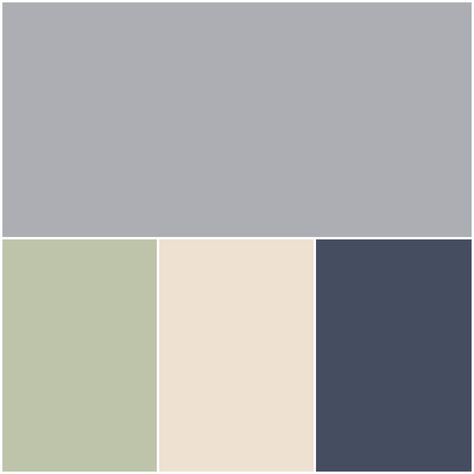 Guest Color Palette: Grey Timber Wolf, Sage, Cream Puff, Dark Navy Grey Green Cream Color Schemes, Navy Green Grey Bedroom, Gray Navy Sage Bedroom, Sage Navy And Cream Bedroom, Sage And Grey Living Room Color Scheme, Blue Green And Cream Bedroom, Navy Olive Grey Color Palette, Blue Grey And Cream Bedroom, Sage Grey And Navy Living Room