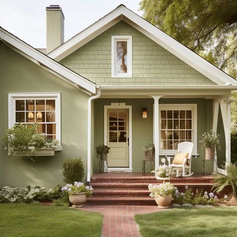 10+ Popular Colors Setting the Trend for House Exteriors • 333+ Art Images Sage Color House Exterior, Bright Green Exterior House Colors, Chartreuse House Exterior, Exterior Colors For Small Houses, Colorful Houses Exterior Bright, Color Houses Exterior, 1940s House Exterior Paint Colors, Bold House Colors Exterior, Light Green House Exterior