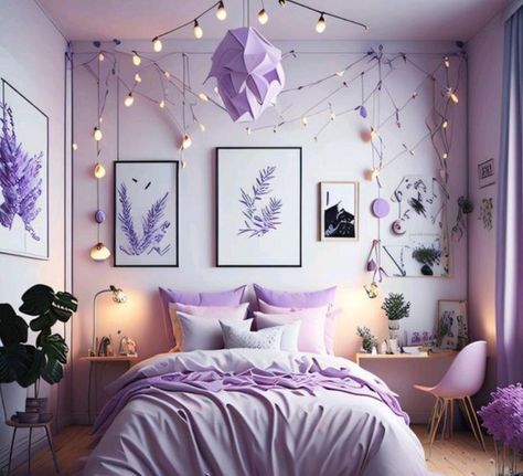 Lavender Girls Room Bedroom Ideas, Olivia Rodrigo Bedroom Ideas, Purple Wall Room Ideas, Lavender Bedroom Aesthetic, Olivia Rodrigo Bedroom, Lavender Room Aesthetic, Lavender Girls Room, Lilac Bedroom, Lavender Bedroom