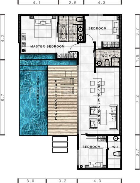 LAY4524: Tropical modern villa with 3 bedrooms - Phuket Buy House Case A Un Piano, House With Swimming Pool, Rumah Moden, L Shaped House, Small Villa, Shipping Container Home Designs, Pool House Plans, Building A Container Home, Buy House