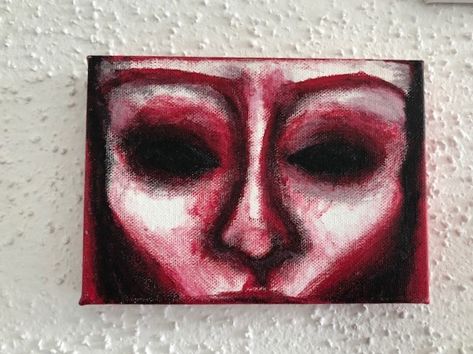 4"x6"+acrylic+painting+with+ballpoint+pen+on+canvas. Weird Canvas Painting, Grunge Painting Ideas On Canvas, Easy Oil Painting Ideas, Halloween Acrylic Painting, Pen On Canvas, Art Faces, Art Surreal, Fire Painting, Ap Studio Art