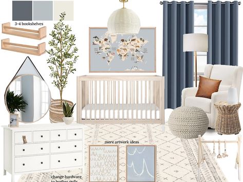 Blue Waynes Coating Ideas, Boy Nursery Wallpaper Blue, Pottery Barn Baby Boy Nursery, Navy And Light Blue Nursery, Nursery Ideas With Wallpaper, Gray And Blue Nursery, Blue And Grey Nursery Boy, Small Boy Nursery Ideas, Cozy Boy Nursery