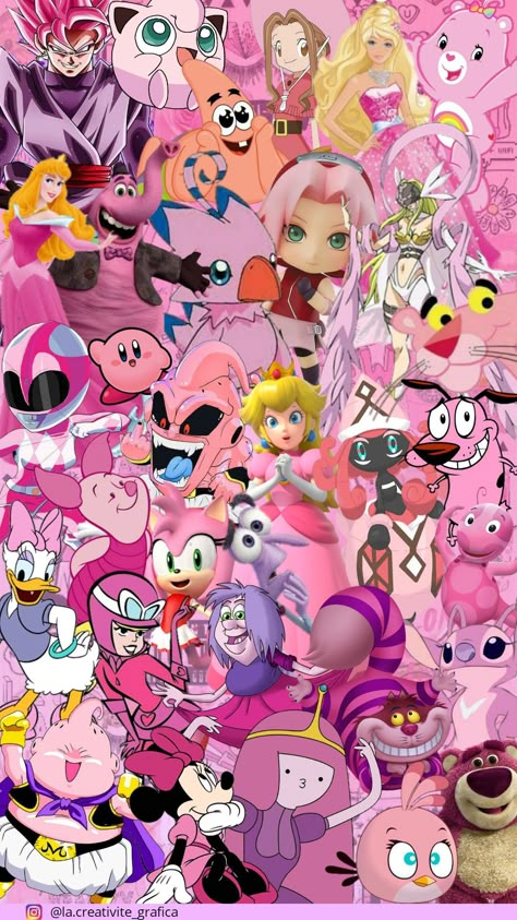 Pink Characters Cartoon, Pink Cartoon Characters, Pink Characters, Colored Characters, Old Cartoon Network, Murakami Flower, Alternative Disney Princesses, Pink Wallpaper Girly, Crazy Wallpaper