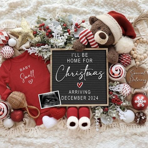 Christmas Digital Pregnancy Announcement Due in December Baby Announcement Gender Neutral Editable Template I'll Be Home for Christmas - Etsy December Baby Announcement, Christmas Baby Reveal, Twins Announcement, Twin Pregnancy Announcement, Gender Reveal Announcement, Christmas Baby Announcement, December Baby, Its A Girl Announcement, Digital Announcement