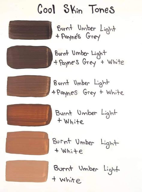 How To Mix Skin Tones Paint Acrylic, Color Theory For Skin Tones, How To Paint Brown Skin, Oil Paint Skin Tones, Oil Painting Guide, Mixing Oil Paint Colors, Oil Color Mixing Guide, Skin Tone Paint Mixing, How To Paint Dark Skin