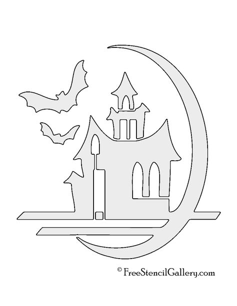 Haunted House Stencil | Free Stencil Gallery Haunted House Pumpkin Carving Stencil, Spooky Stencil, Halloween Stencils Printables Free, Haunted House Stencil, Haunted House Pumpkin Carving, House Pumpkin Carving, Pumpkin Stencils Free Printable, House Stencil, Haunted House Pumpkin