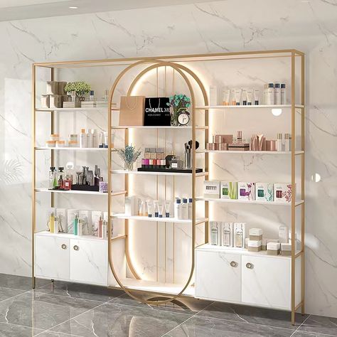 Wall Showcase Design, Nail Salon Interior, Retail Store Interior Design, Salon Suites Decor, Store Concept, Clinic Interior Design, Retail Store Interior, Pharmacy Design, Beauty Room Decor