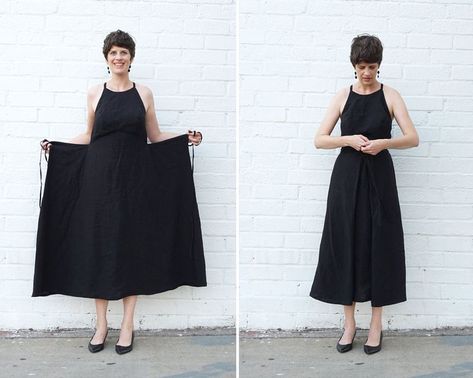 Wearable Accessories, Linen Dress Pattern, Dress Patterns Diy, Black Linen Dress, Stil Inspiration, Ropa Diy, Looks Black, Apron Dress, Blouse Diy