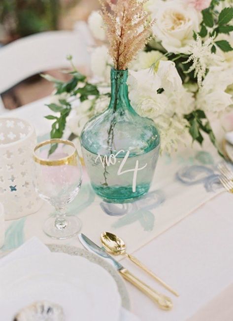 Sea-Glass Vase Wedding Table Number Sea Glass Wedding, Wedding Vase Centerpieces, Organic Wedding, Wedding Vases, Coastal Wedding, Southern Weddings, Nautical Wedding, Wedding Table Centerpieces, Table Number