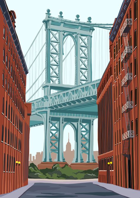 New York Illustration Wallpaper, Nyc Illustration Art, Manhattan Illustration, New York Illustration Art, Procreate Prints, New York Drawings, New York City Illustration, Drawing New York, Nyc Illustration