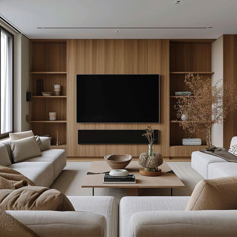 Luxury minimalism and Nordic coziness combine in your minimalist space for sleek, timeless interiors Tv Wall Unit Designs, Modern Scandinavian Interior Design, Modern Scandinavian Interior, Luxury Villa Design, Contemporary Home Design, Wall Unit Designs, Modernist Furniture, Environmental Consciousness, Living Tv