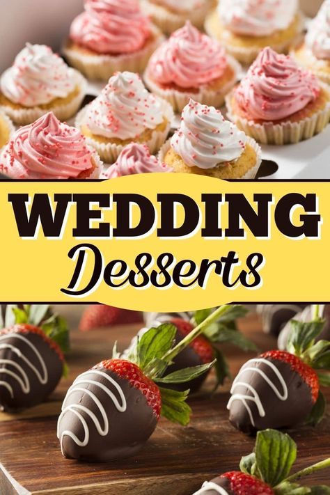 You can make these wedding desserts at home to treat guests to something other than cake! From petit fours to cake pops to cupcakes, make this a wedding no one will forget with these sweet treats. Wedding Treat Ideas, Spring Wedding Desserts, Wedding Treats Ideas, Wedding Deserts Ideas, Wedding Desserts Other Than Cake, Easy Wedding Desserts, Cake Pop Wedding, Fun Wedding Desserts, Anniversary Dessert