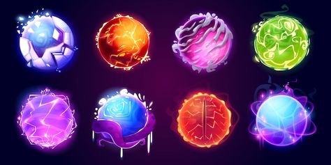 Magic balls crystal spheres and energy o... | Free Vector #Freepik #freevector #magic-ball #energy-ball #game-effect #orb Magic Balls, Fantasy Backgrounds, Anime Eye Makeup, Game Card Design, Crystal Orb, Elemental Powers, Magic Ball, Fantasy Background, Space Planets