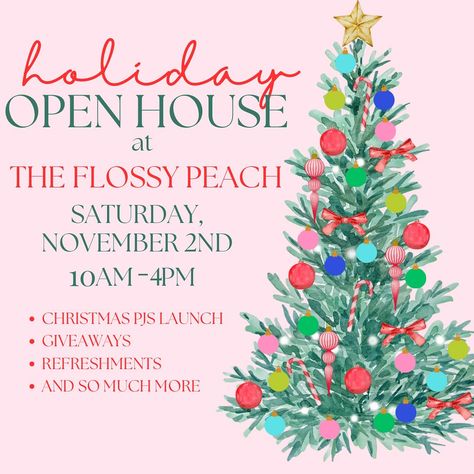 It’s that time of year again! Deck the halls with us at our Holiday Open House! We will be launching our Christmas Pajamas Collection, as well as decor, gifts, and stocking stuffers! Enjoy giveaways, refreshments, and so much more as we kick off our favorite time of the year!! Open 10-4 ���🎄🩷🎅🏼🎁 Christmas Open House Ideas Business, Christmas Open House, Christmas Pjs, Christmas Pajamas, Deck The Halls, Open House, Stocking Stuffers, Product Launch, 10 Things