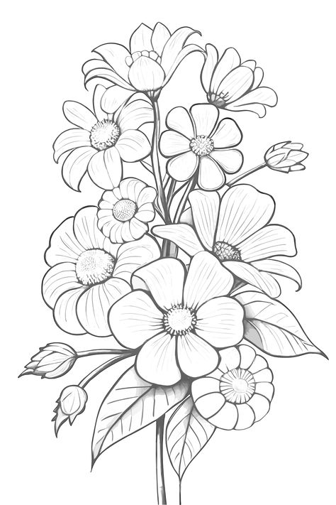 Printable Coloring Pages For Kids and adults any topic for coloring such as stress relief, relaxing landscapes, flower, floral, mandala, animals, fantasy, words and much more . #coloring #coloringpages #coloringbooks #coloringpagesforkids #coloringpagesforadults #printable Natural Design Drawing Flower, Black And White Colouring Pictures, Black Colour Drawing, Flower Coloring Book Pages, Outline Images Of Flowers, Coloring Books Flowers, Drawing Ideas Nature Flower, Black And White Leaves Drawing, Coloring Pages Floral