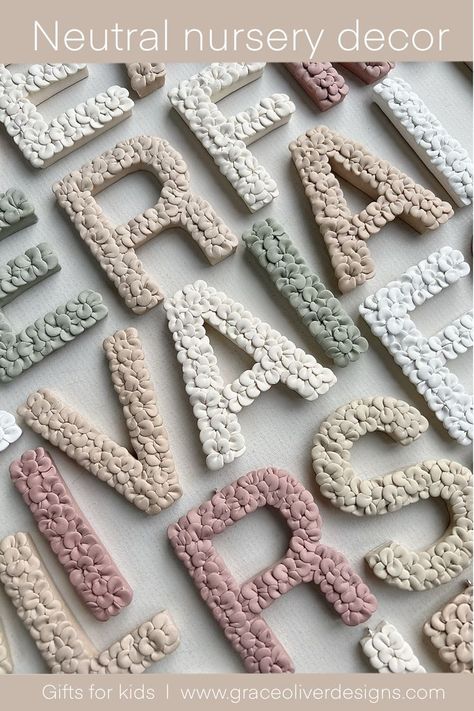 Baby Name Decorations, Name Garland, Name Decorations, Childrens Bedroom Decor, Pretty Letters, Personalized Wedding Decor, Cozy Nursery, Nursery Decor Neutral, Clay Wall Art