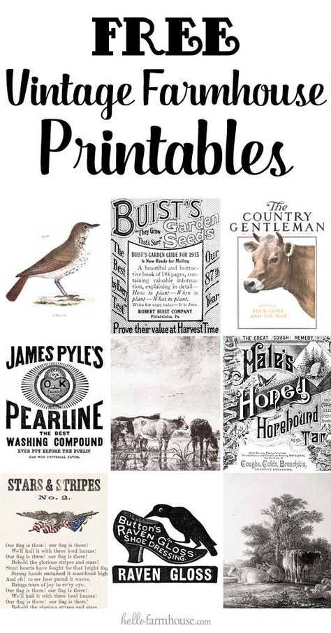 Who doesn't love free printables? Grab free farmhouse printables including farmhouse artwork, vintage ads, magazine covers, and even awesome old signs Library Farmhouse, Farmhouse Artwork, Farmhouse Printables, Etiquette Vintage, Foto Transfer, Free Vintage Printables, Stencils Printables, Free Printable Art, Printable Images