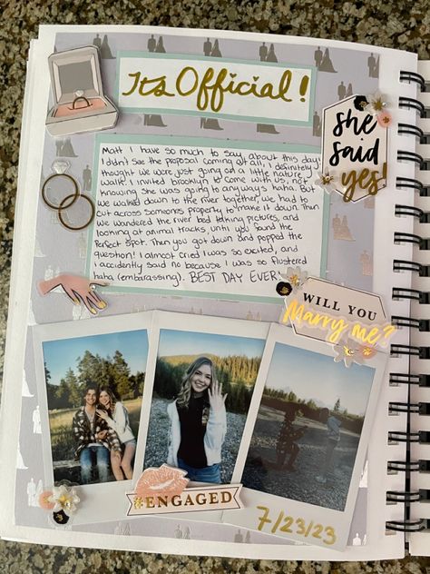 Engaged Scrapbook Ideas, Scrapbook Ideas For Sisters Wedding, First Year Of Marriage Scrapbook, Scrapbooks For Couples, Wedding Photo Scrapbook Ideas, Scrapbook Month Page, Wedding Gift Scrapbook, Engagement Scrapbook Ideas Layout, Couples Scrapbook Pages Ideas